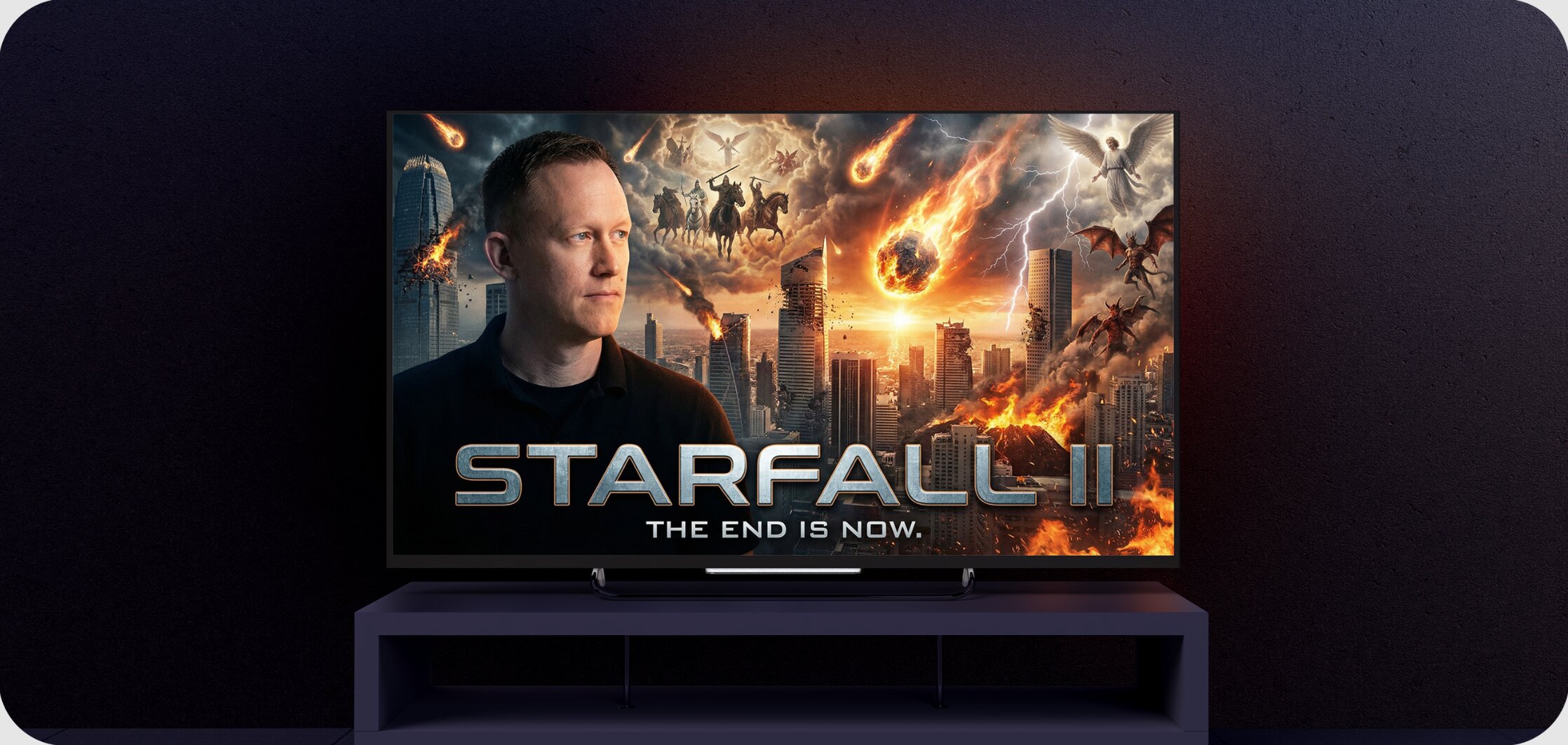 Starfall II — The End Is Now, playing on a television in a dark room